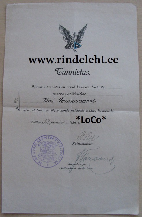 Lenduri märgi tunnistus 1934.jpg