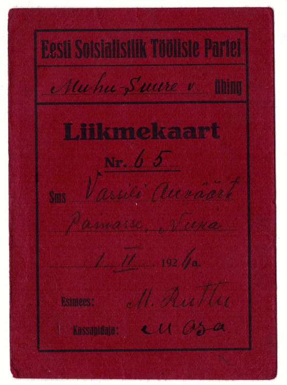Eesti Sots.Tööliste partei.Liikmepilet 1926 a..jpg